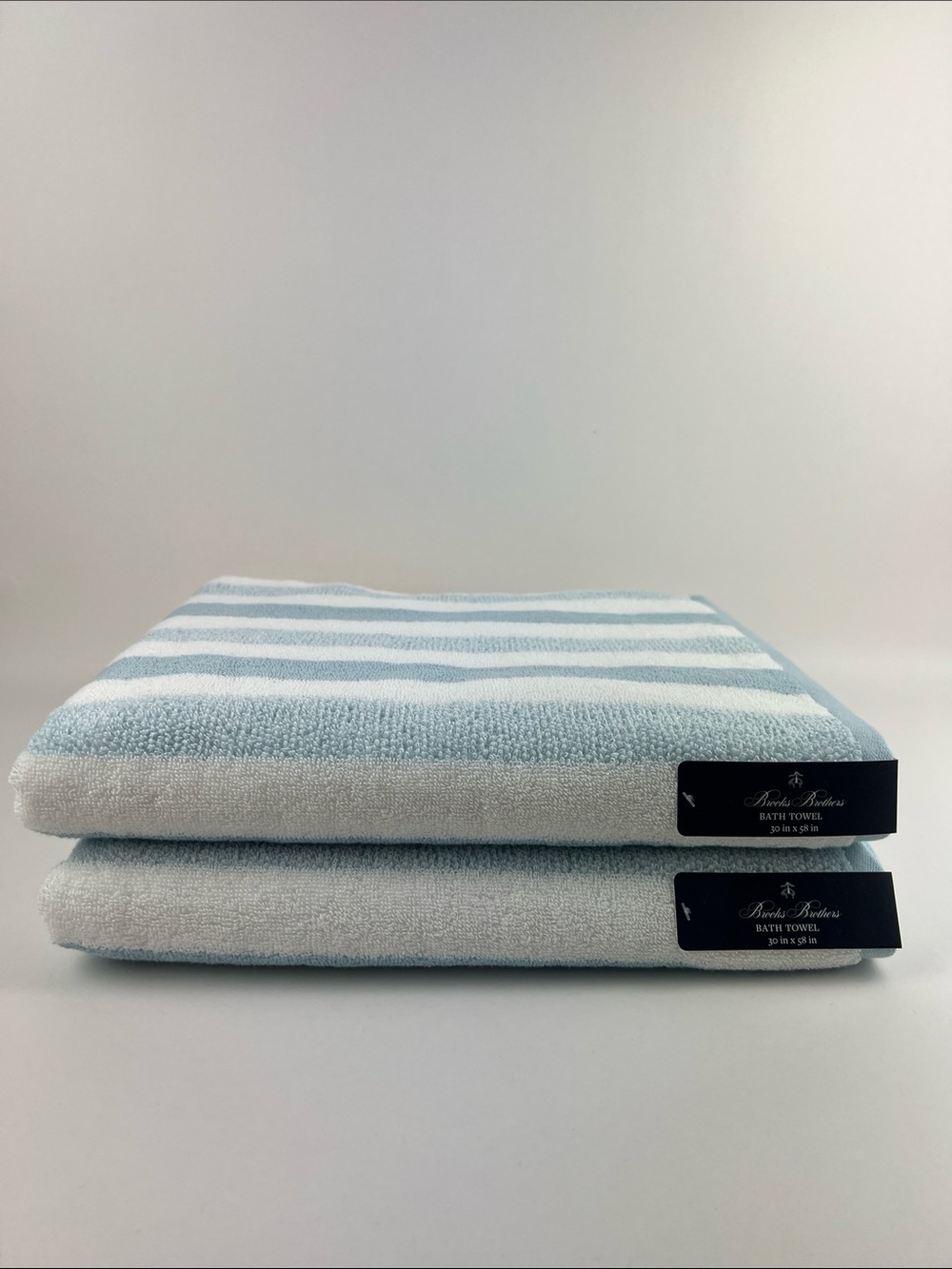 Brooks Brothers Bath Towels Light Blue & White Striped Soft 100% Cotton 2 Pc NEW